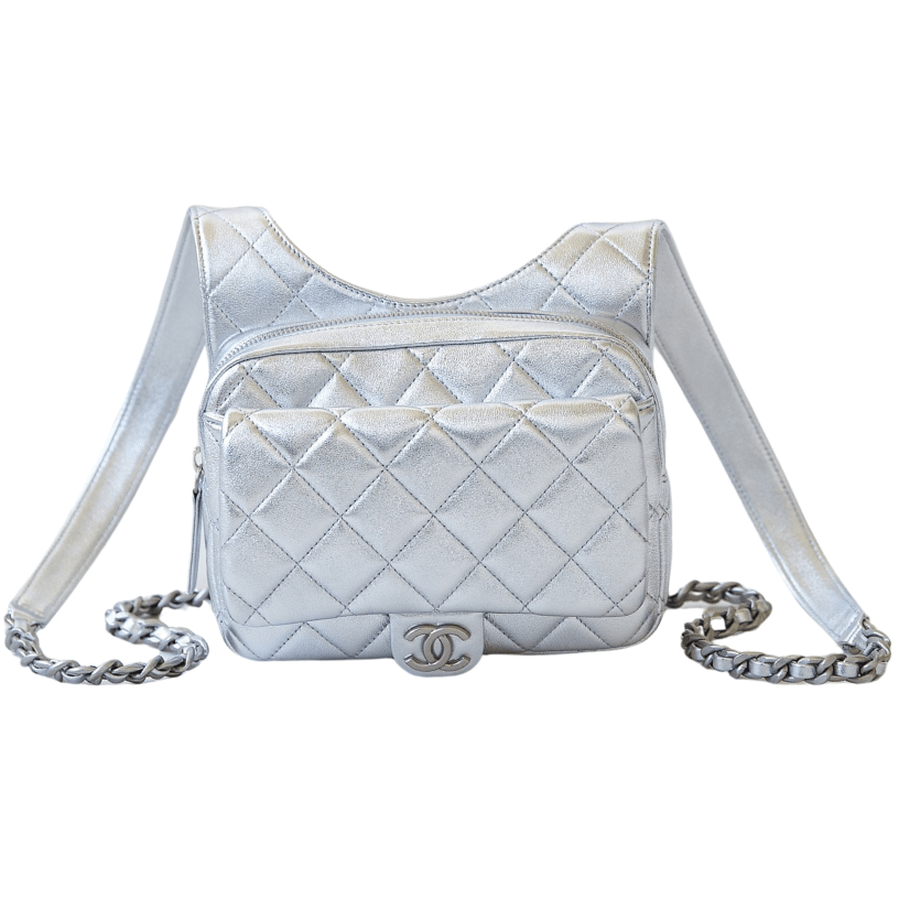 ＣＨＮＥＬSMALL DOUBLE-FLAP SHOULDER BAG SILVER