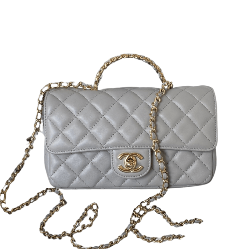 ＣＨＮＥＬFLAP BAG WITH TOP HANDLE GRAY