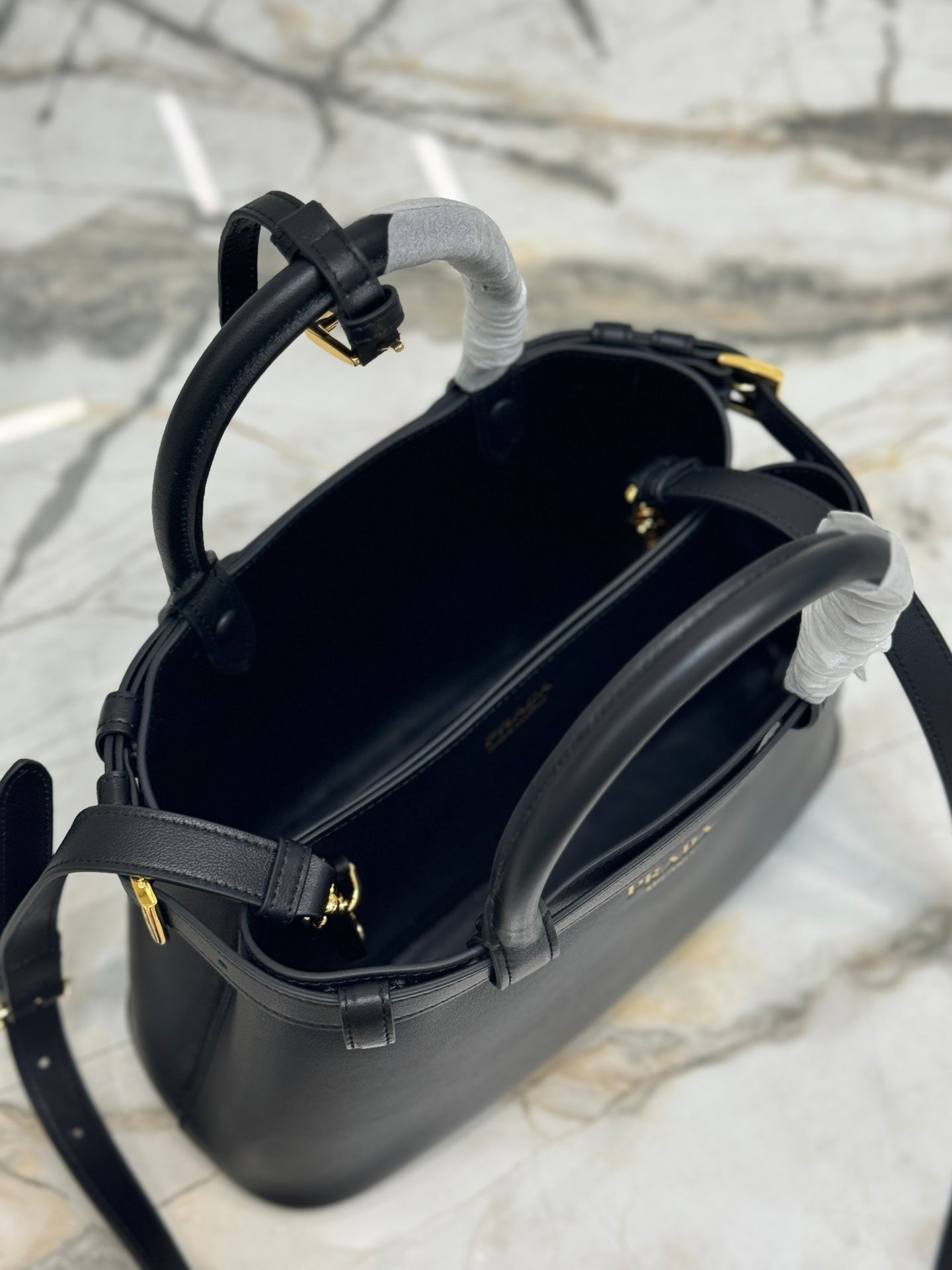 ＰＲＤＡ BUCKLE LEATHER HANDBAG WITH DOUBLE BELT