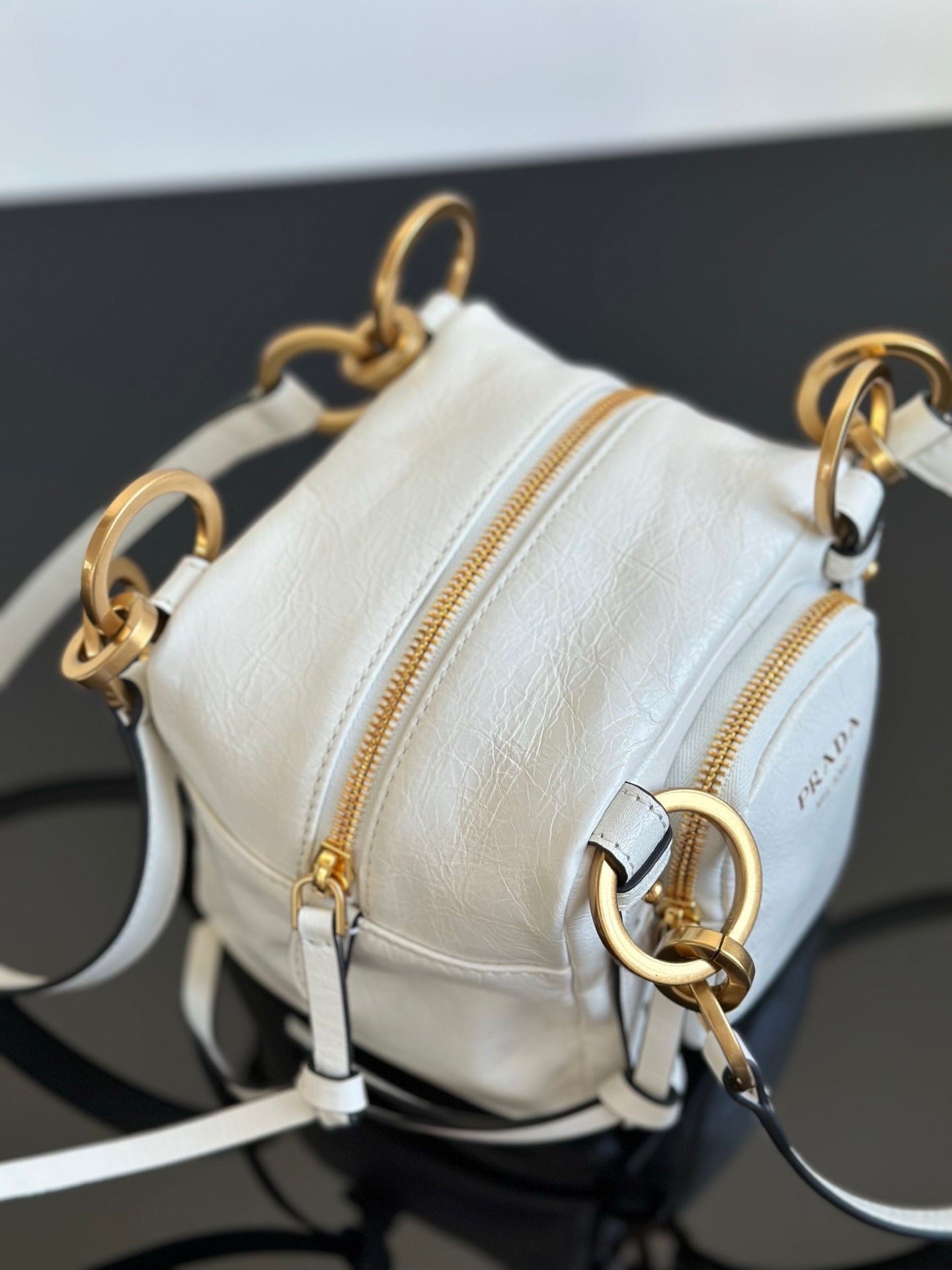 ＰＲＤＡ DANGLE LEATHER TOP-HANDLE MINI-BAG WHITE