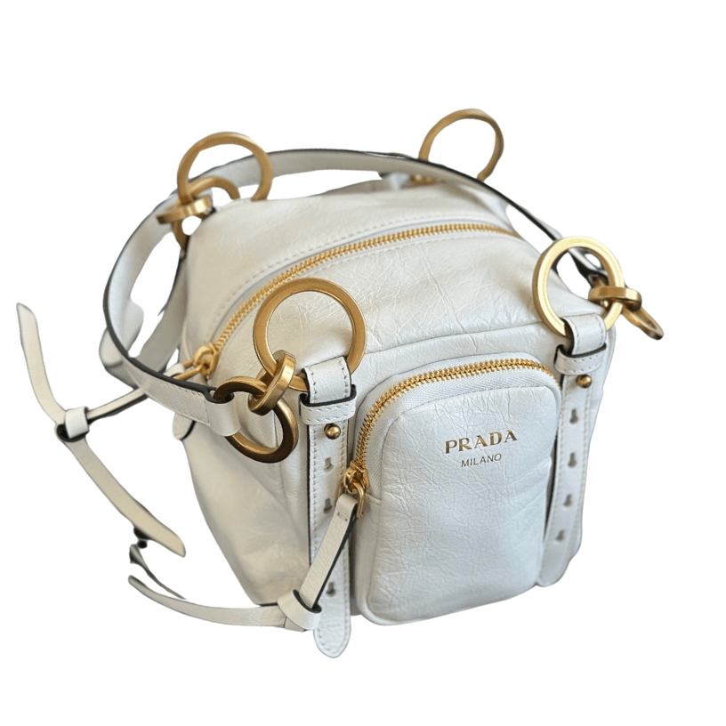 ＰＲＤＡ DANGLE LEATHER TOP-HANDLE MINI-BAG WHITE