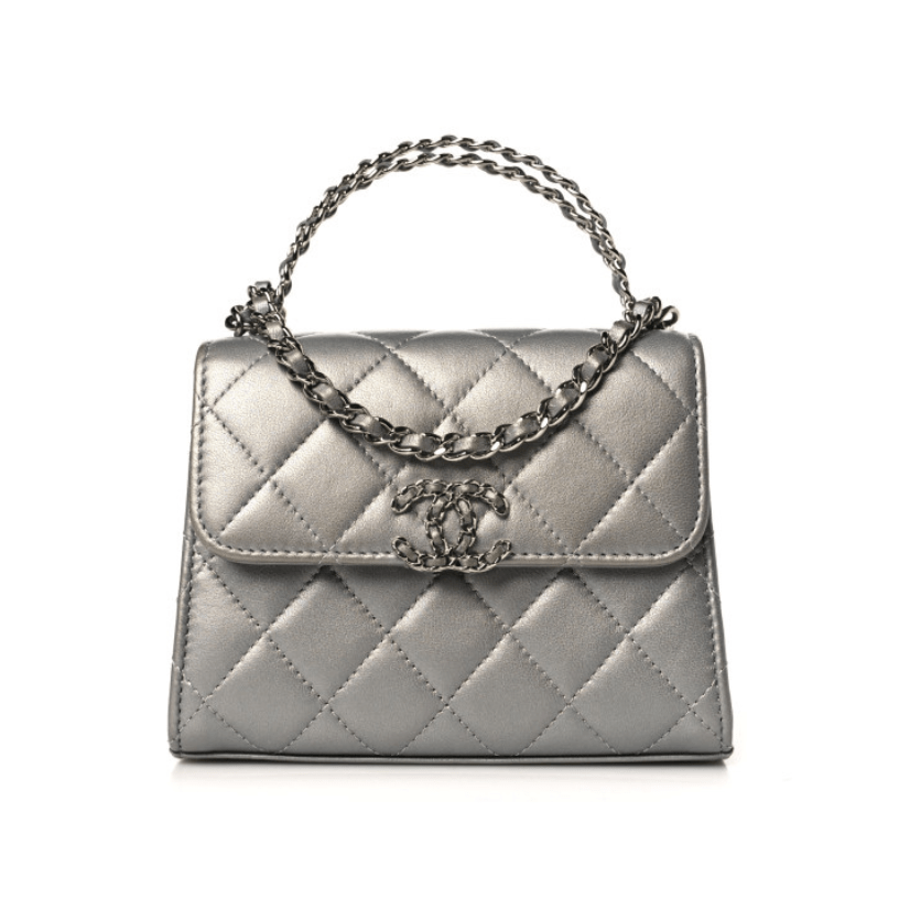 ＣＨＮＥＬCLUTCH WITH CHAIN SILVER METAL