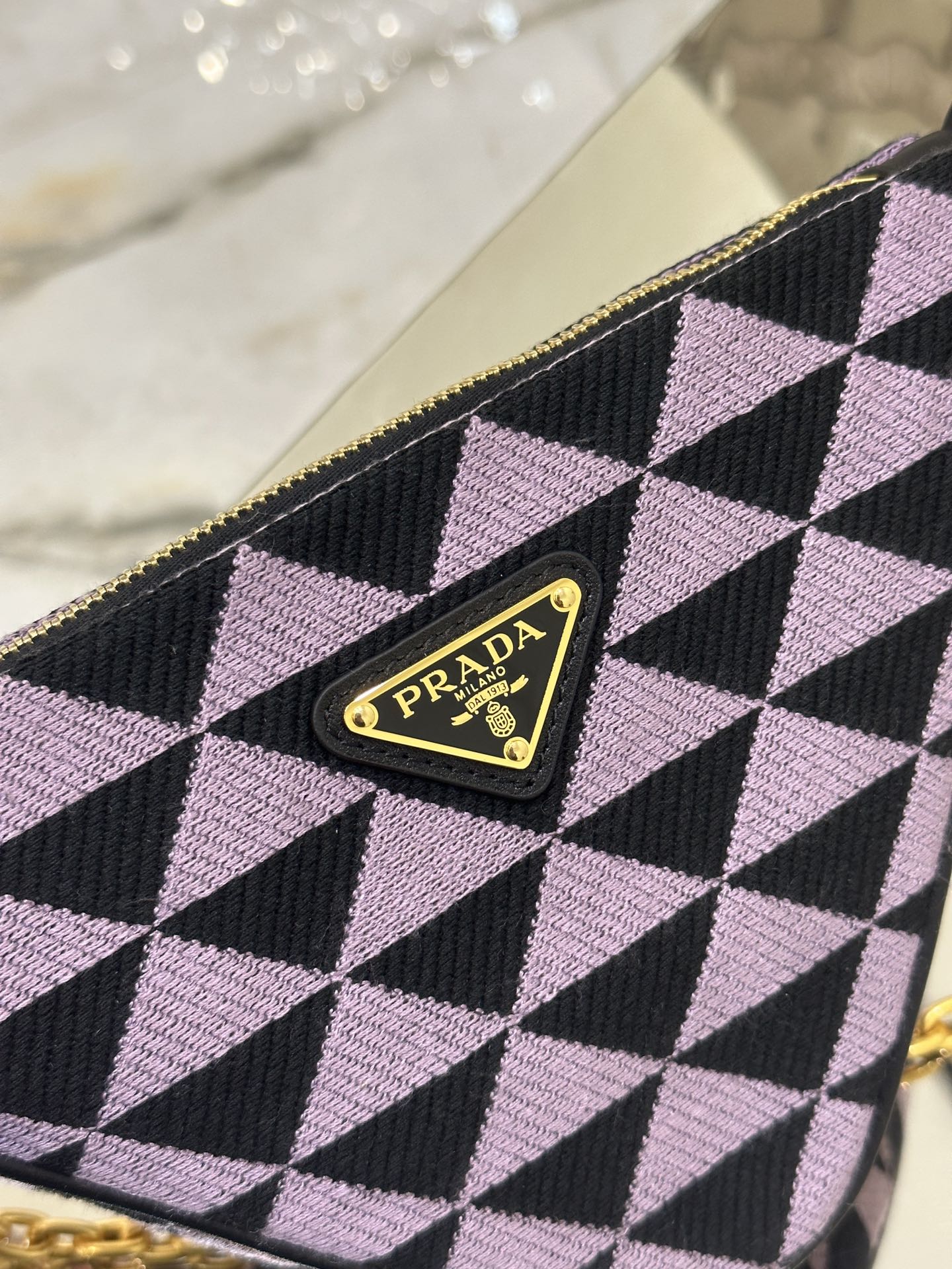 ＰＲＤＡ TRIANGLE-LOGO LEATHER AND JACQUARD SHOULDER BAG PURPLE