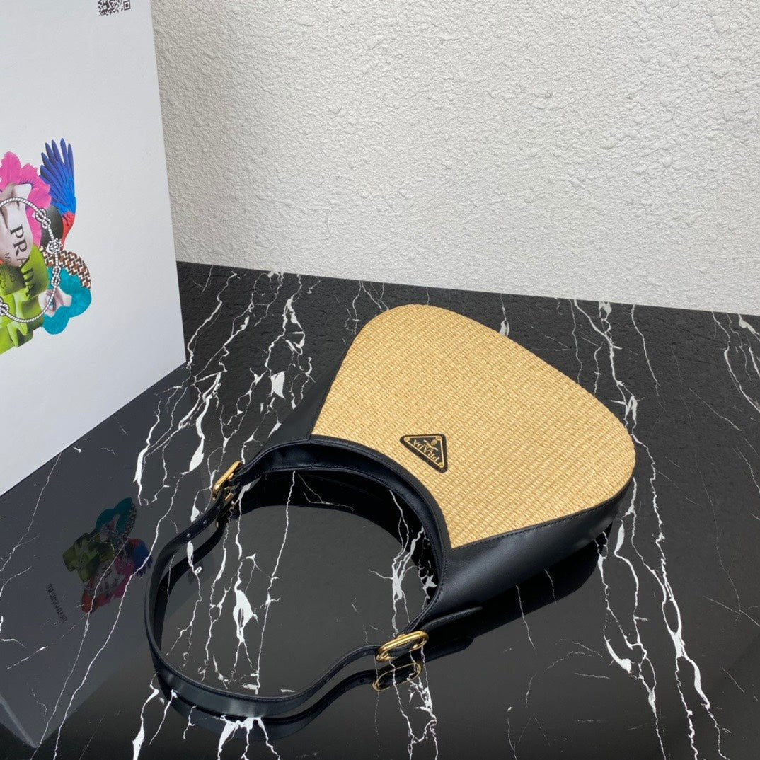 ＰＲＤＡ WOVEN TOTE WITH LEATHER ACCENTS BLACK