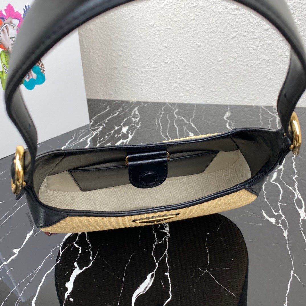 ＰＲＤＡ WOVEN TOTE WITH LEATHER ACCENTS BLACK