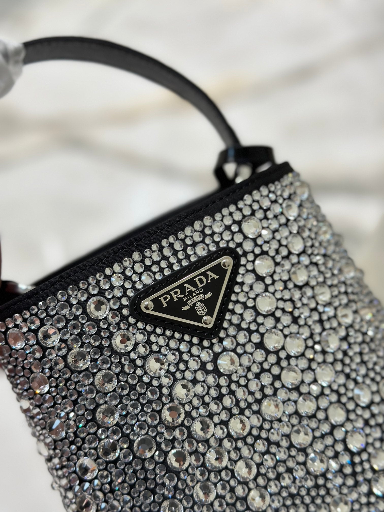ＰＲＤＡ PANIER SATIN BAG WITH CRYSTALS