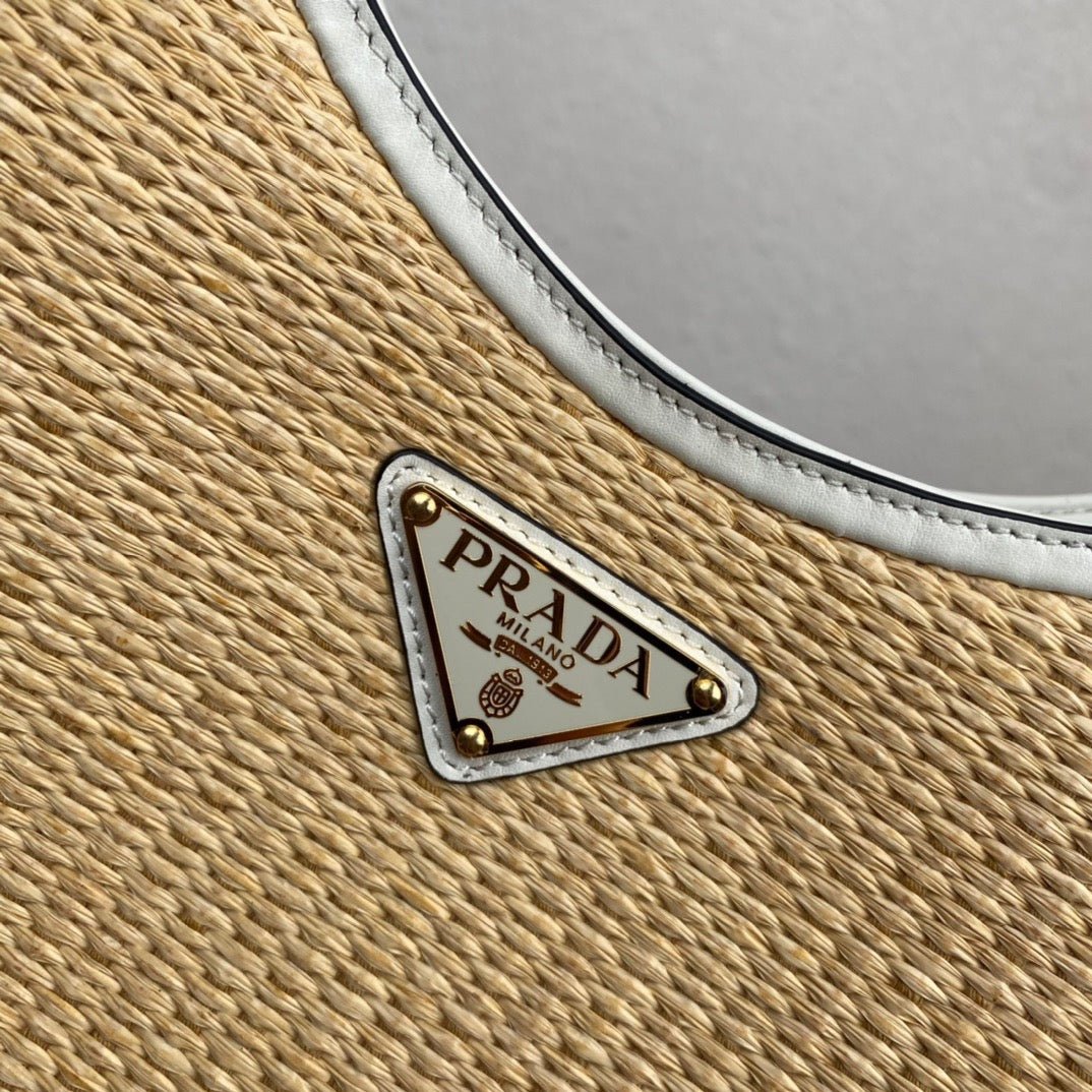 ＰＲＤＡ WOVEN TOTE WITH LEATHER ACCENTS WHITE