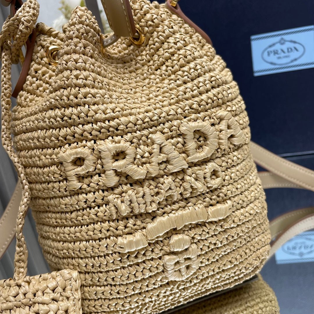 ＰＲＤＡ CROCHET AND LEATHER MINI-BUCKET BAG