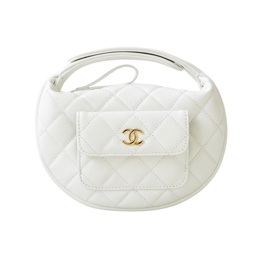 ＣＨＮＥＬCAVIAR LEATHER MINI ROUND HOBO WHITE