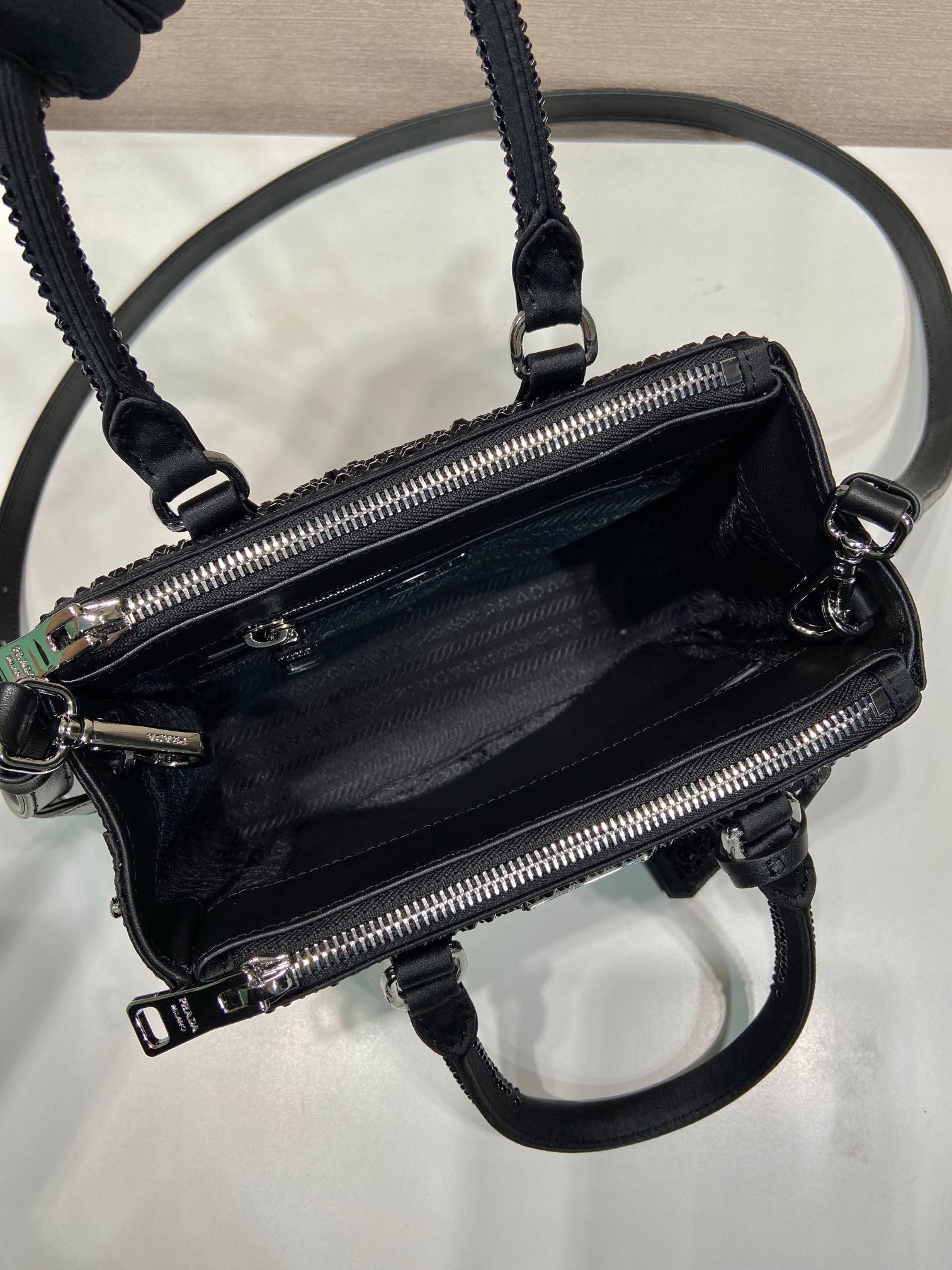 ＰＲＤＡ GALLERIA SATIN MINI-BAG WITH CRYSTALS