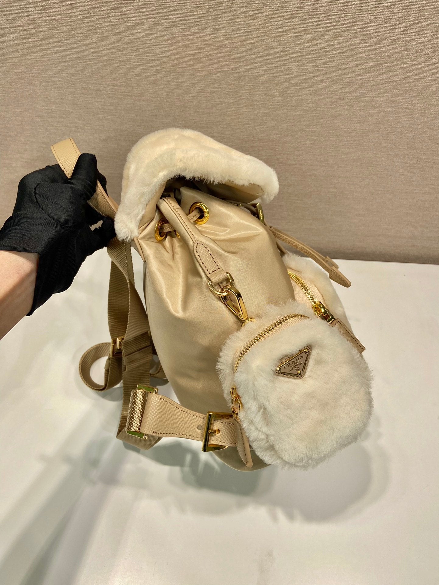 ＰＲＤＡ RE-NYLON AND SHEARLING BACKPACK