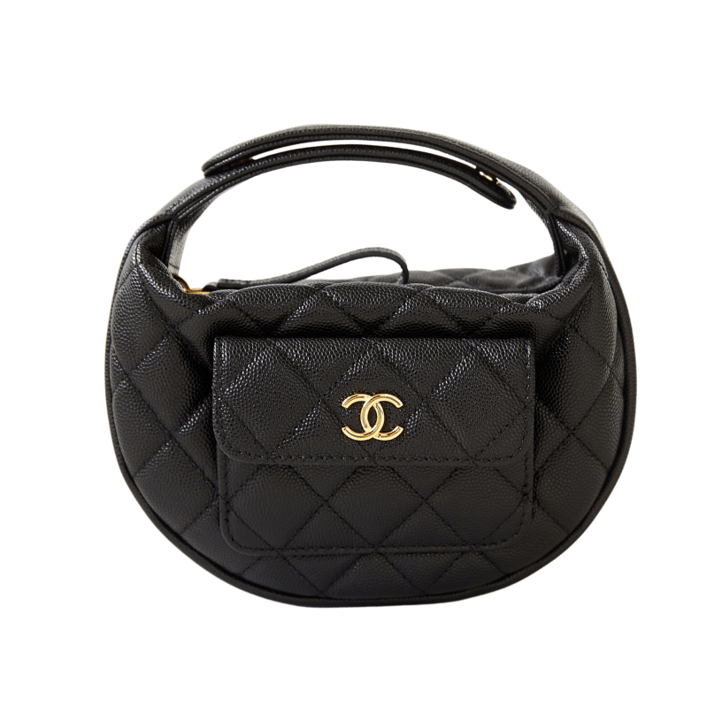 ＣＨＮＥＬCAVIAR LEATHER MINI ROUND HOBO BLACK