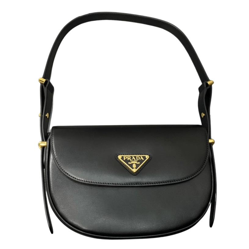 ＰＲＤＡ ARQUÉ LEATHER SHOULDER BAG WITH FLAP BLACK