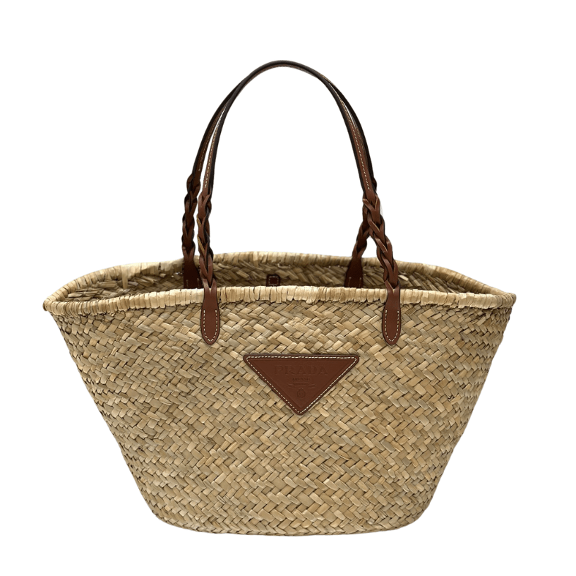 ＰＲＤＡ WOVEN PALM AND LEATHER TOTE BAG