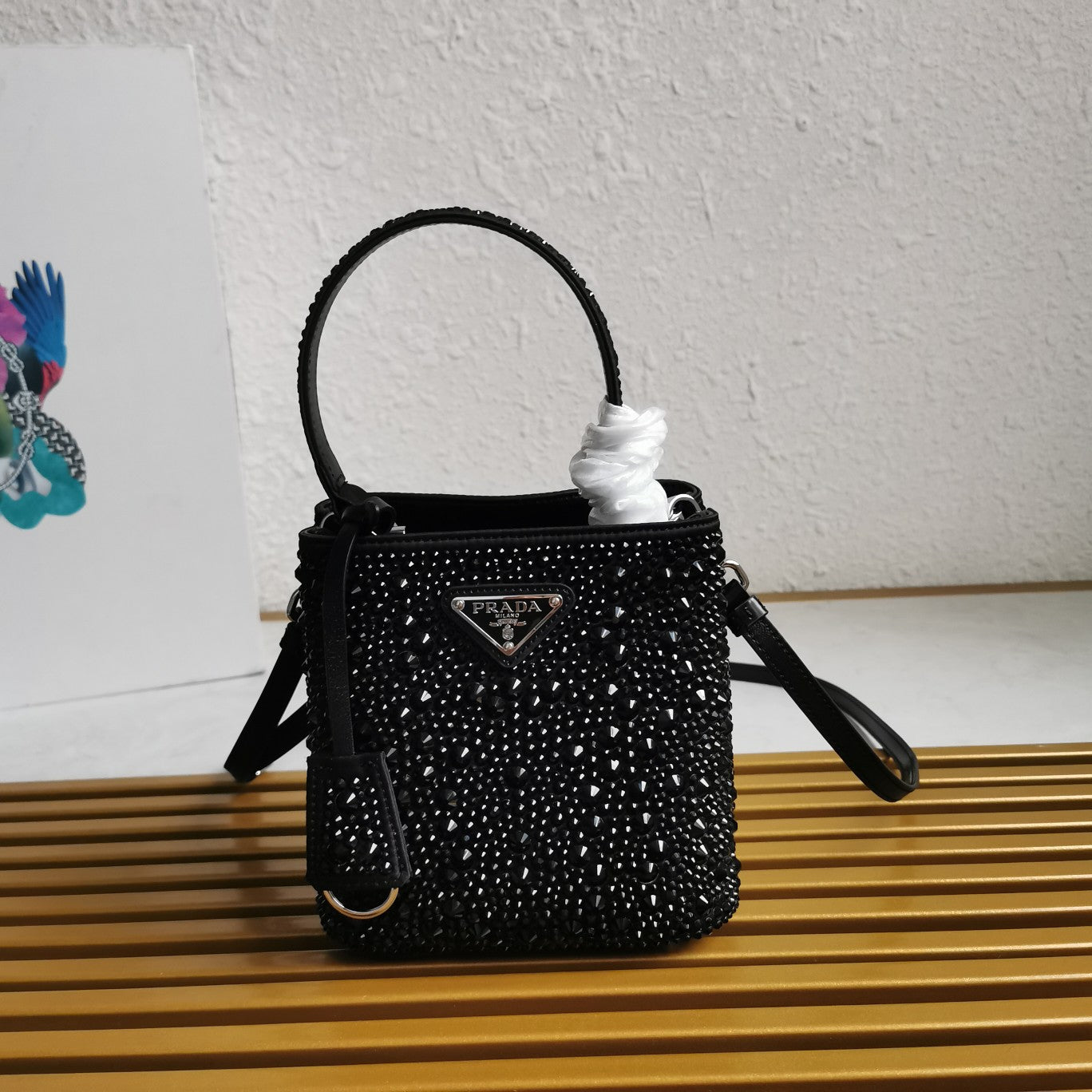 ＰＲＤＡ PANIER SATIN BAG WITH CRYSTALS