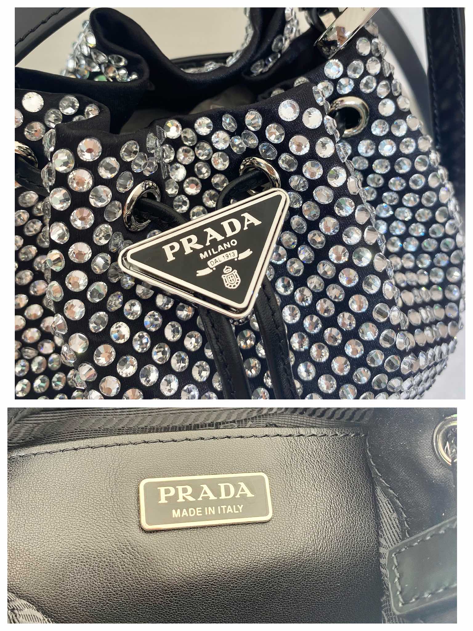ＰＲＤＡ SATIN BAG WITH CRYSTALS