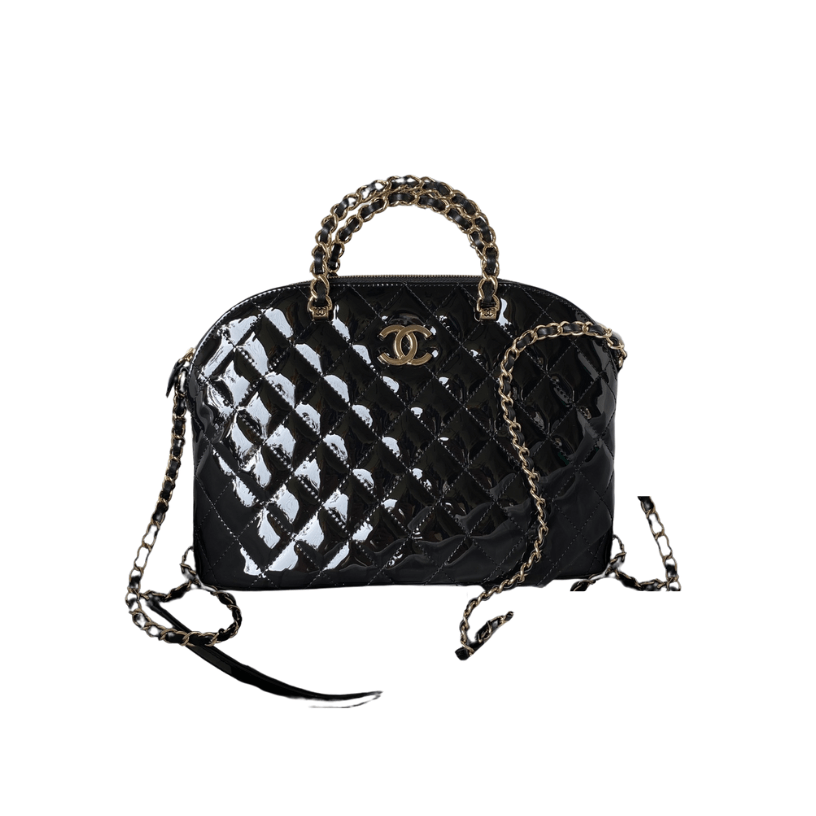 ＣＨＮＥＬPATENT LEATHER CHAIN TOTE BAG BLACK