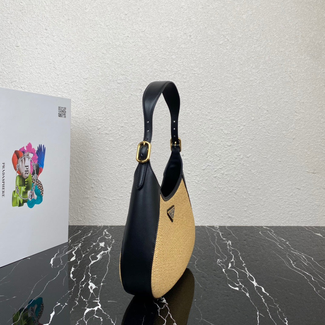 ＰＲＤＡ WOVEN TOTE WITH LEATHER ACCENTS BLACK