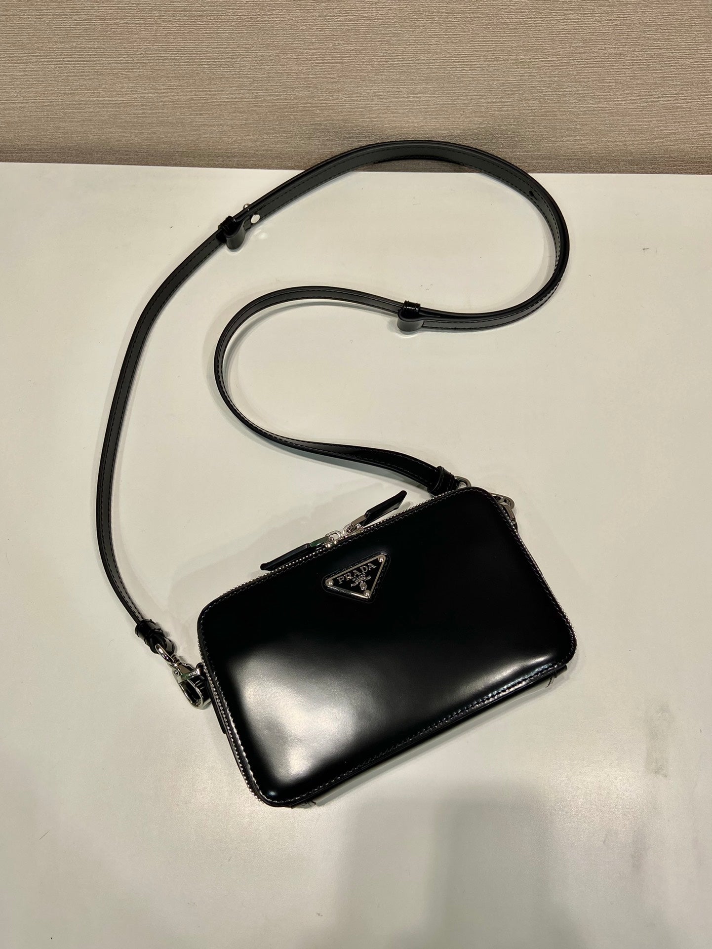 ＰＲＤＡ BANDOLIERA PATENT LEATHER BAG BLACK