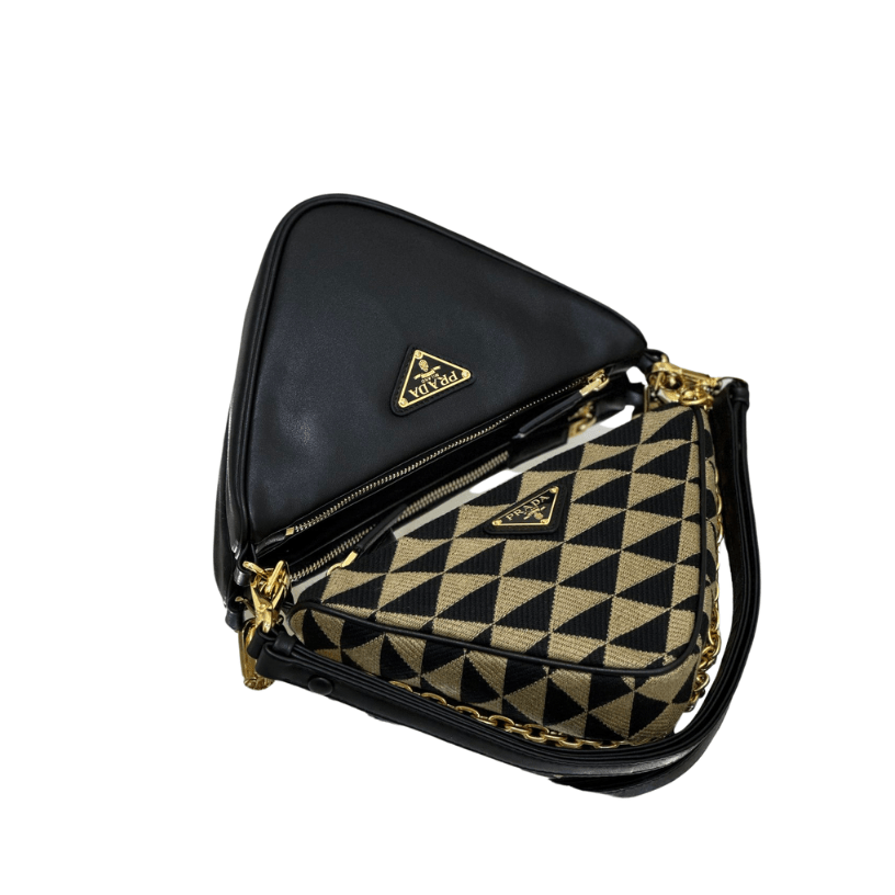 ＰＲＤＡ TRIANGLE-LOGO LEATHER AND JACQUARD SHOULDER BAG BEGIE