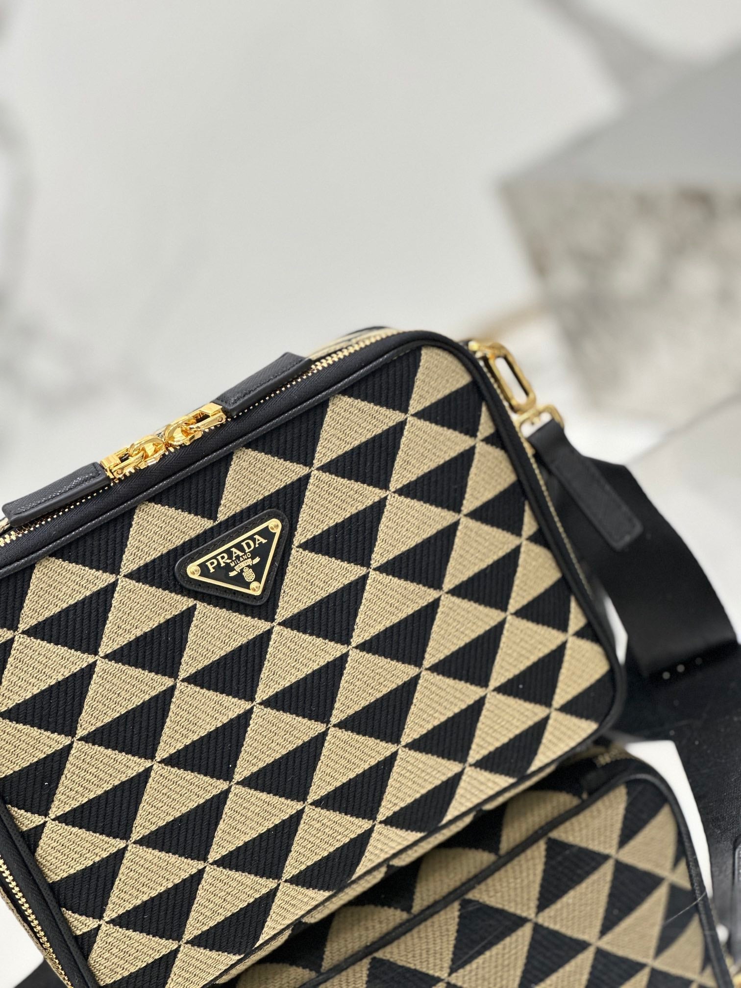 ＰＲＤＡ SYMBOLE EMBROIDERED FABRIC BAG BLACK/BEIGE