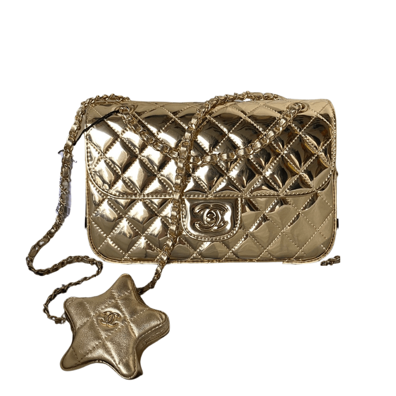 ＣＨＮＥＬCLASSIC FLAP BAG IN GOLD METALLIC QUILTED LEATHER