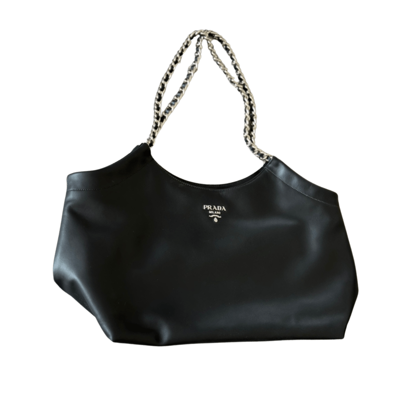 ＰＲＤＡ SOFT CALFSKIN BLACK LEATHER CHAIN TOTE BAG