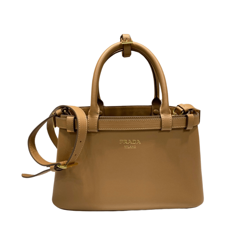 ＰＲＤＡ BUCKLE SMALL LEATHER HANDBAG WITH DOUBLE BELT CARAMEL