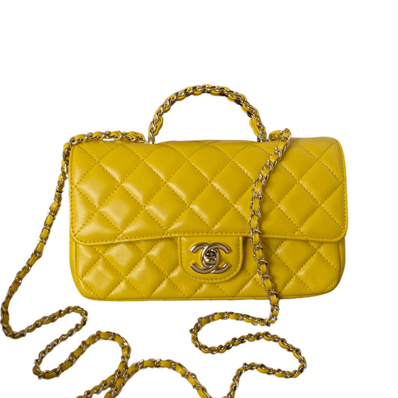ＣＨＮＥＬFLAP BAG WITH TOP HANDLE YELLOW
