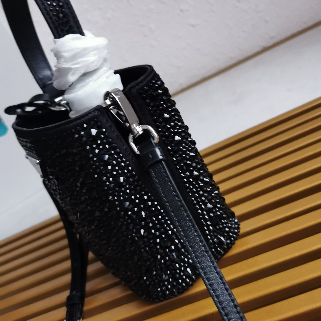 ＰＲＤＡ PANIER SATIN BAG WITH CRYSTALS