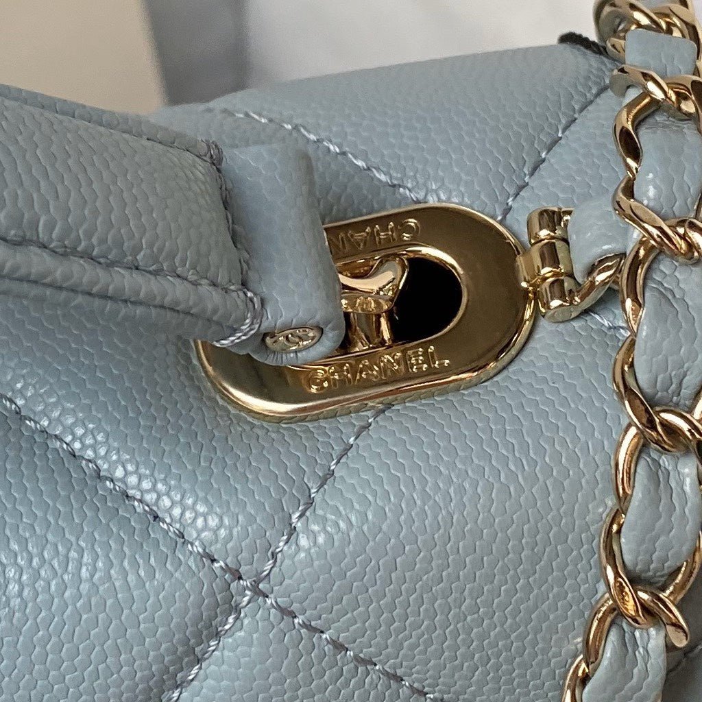 ＣＨＮＥＬTOP HANDLE FLAP BAG LIGHT BLUE