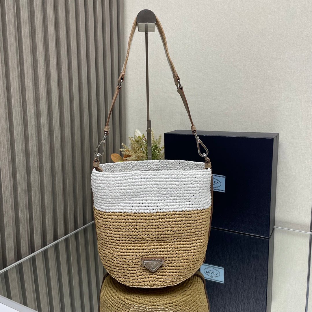ＰＲＤＡ CROCHET AND LEATHER MINI-BUCKET BAG
