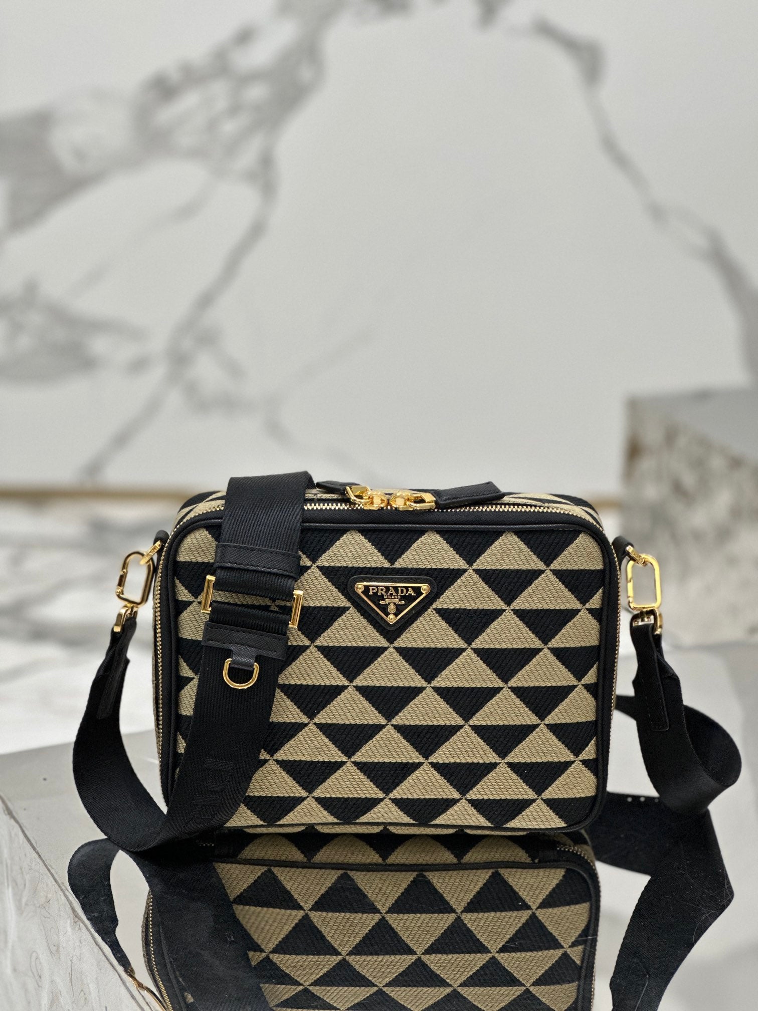 ＰＲＤＡ SYMBOLE EMBROIDERED FABRIC BAG BLACK/BEIGE