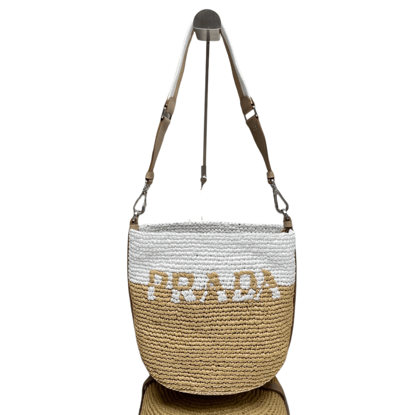 ＰＲＤＡ CROCHET AND LEATHER MINI-BUCKET BAG