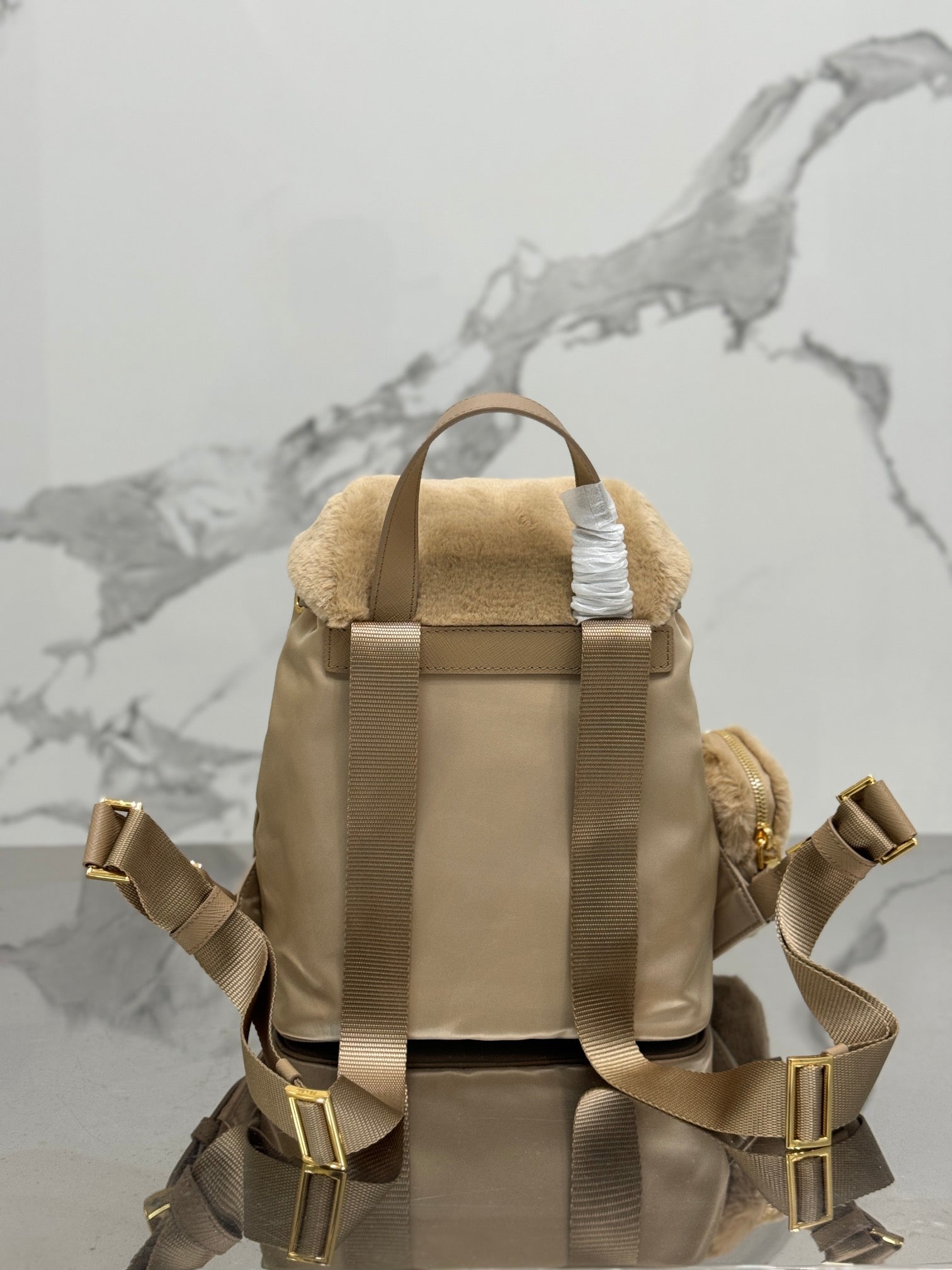 ＰＲＤＡ RE-NYLON AND SHEARLING BACKPACK