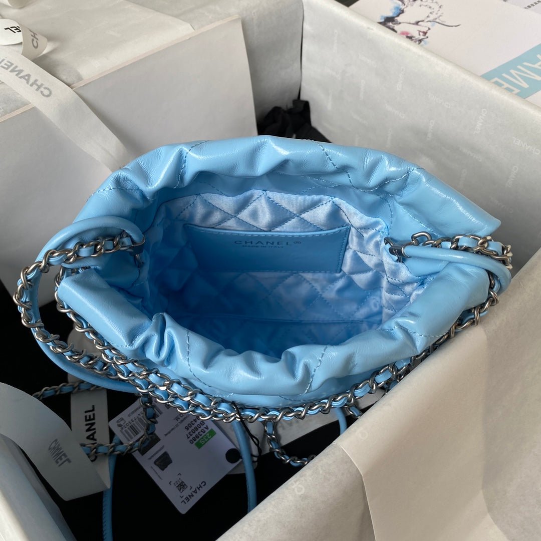 ＣＨＮＥＬ22 MINI HANDBAG BLUE GOLD METAL