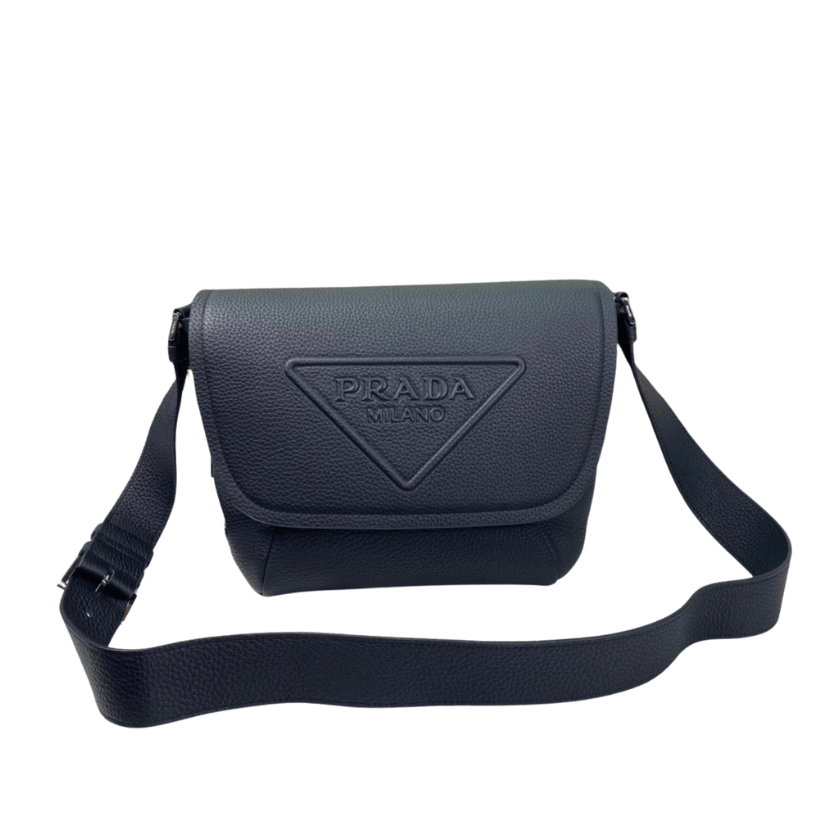 ＰＲＤＡ LEATHER FLAP BAG WITH SHOULDER STRAP BLACK