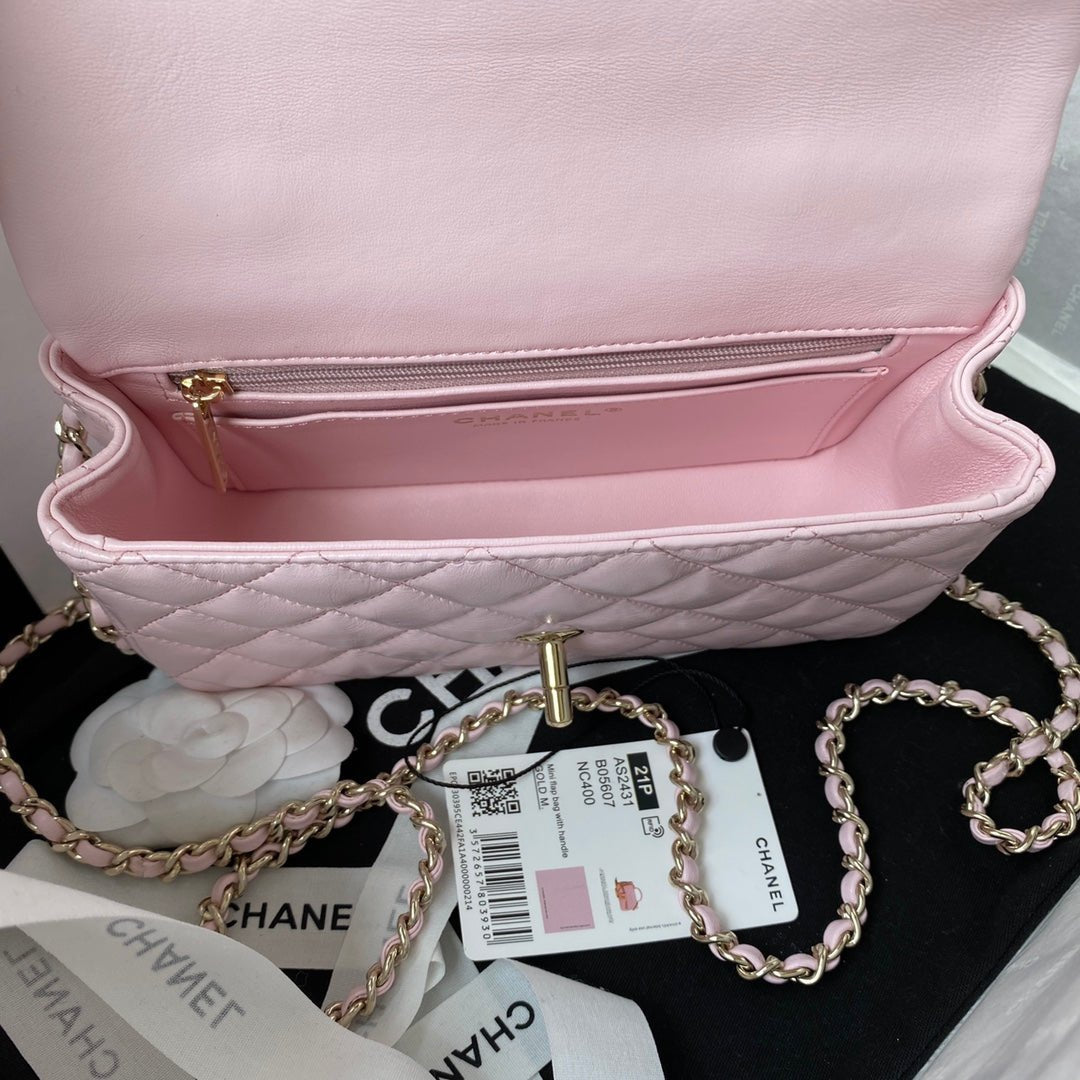 ＣＨＮＥＬMINI FLAP BAG WITH HANDLE LIGHT PINK