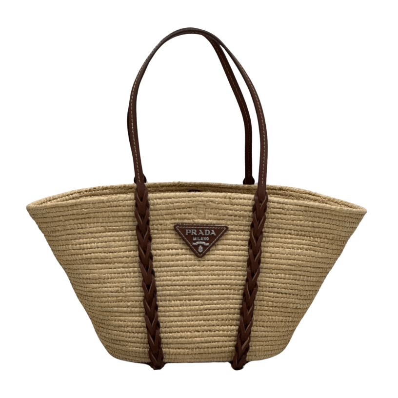 ＰＲＤＡ RAFFIA AND LEATHER TOTE BAG