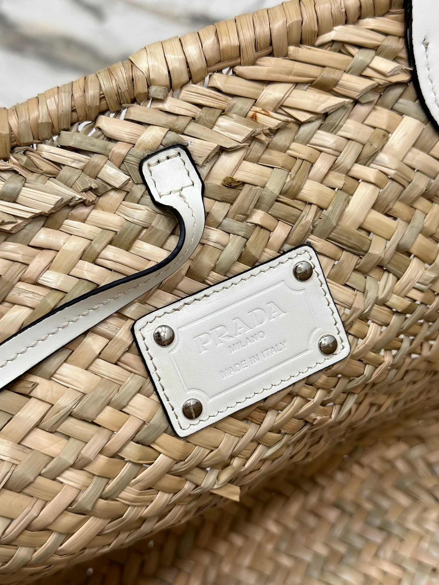 ＰＲＤＡ WOVEN PALM AND LEATHER TOTE BAG