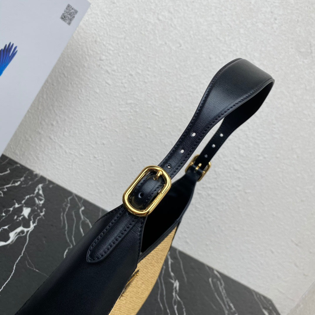 ＰＲＤＡ WOVEN TOTE WITH LEATHER ACCENTS BLACK