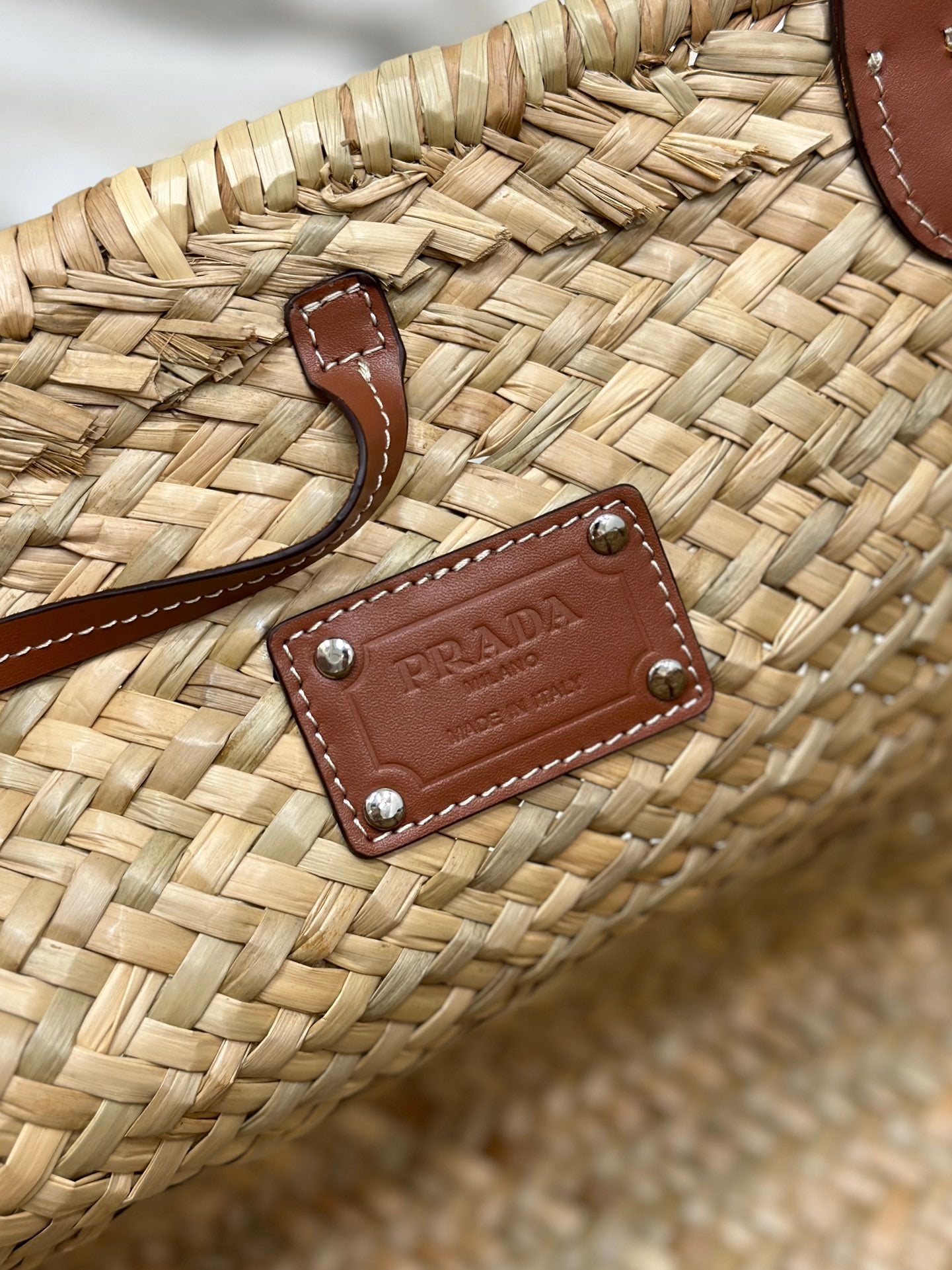 ＰＲＤＡ WOVEN PALM AND LEATHER TOTE BAG