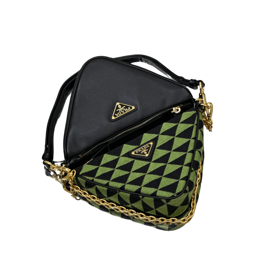 ＰＲＤＡ TRIANGLE-LOGO LEATHER AND JACQUARD SHOULDER BAG GREEN