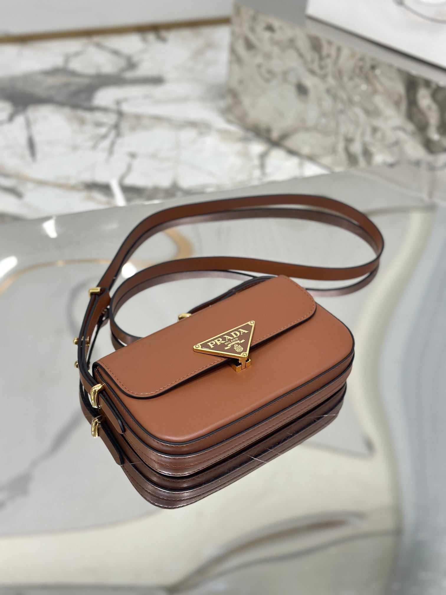 ＰＲＤＡ LEATHER SHOULDER BAG COGNAC