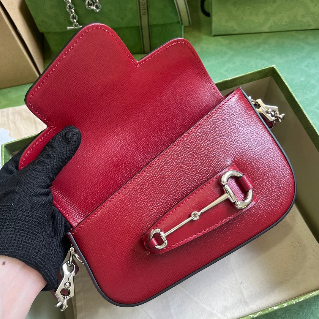 ＧＣＣＩHORSEBIT 1955 MINI LEATHER SHOULDER BAG BOLD RED