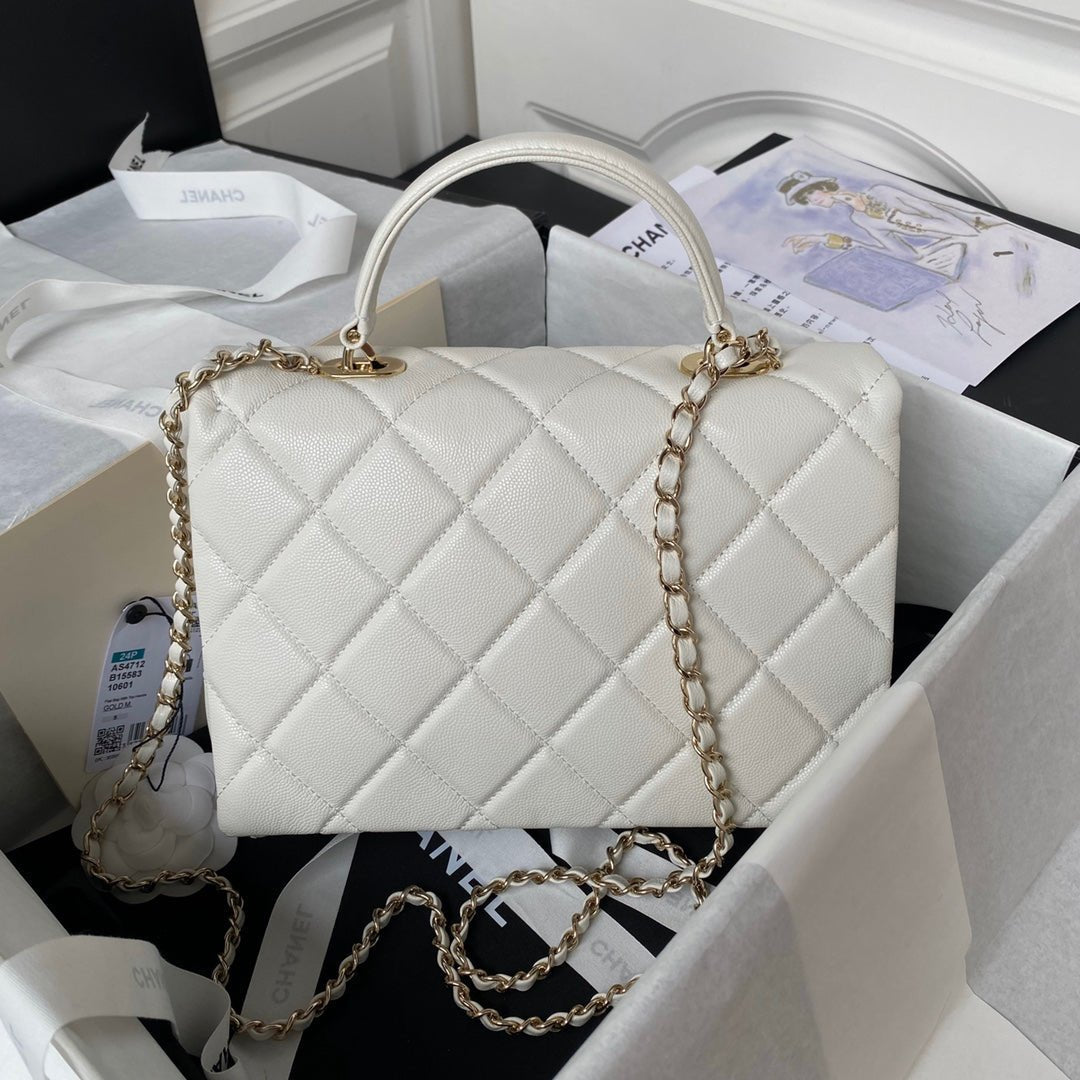 ＣＨＮＥＬTOP HANDLE FLAP BAG WHITE