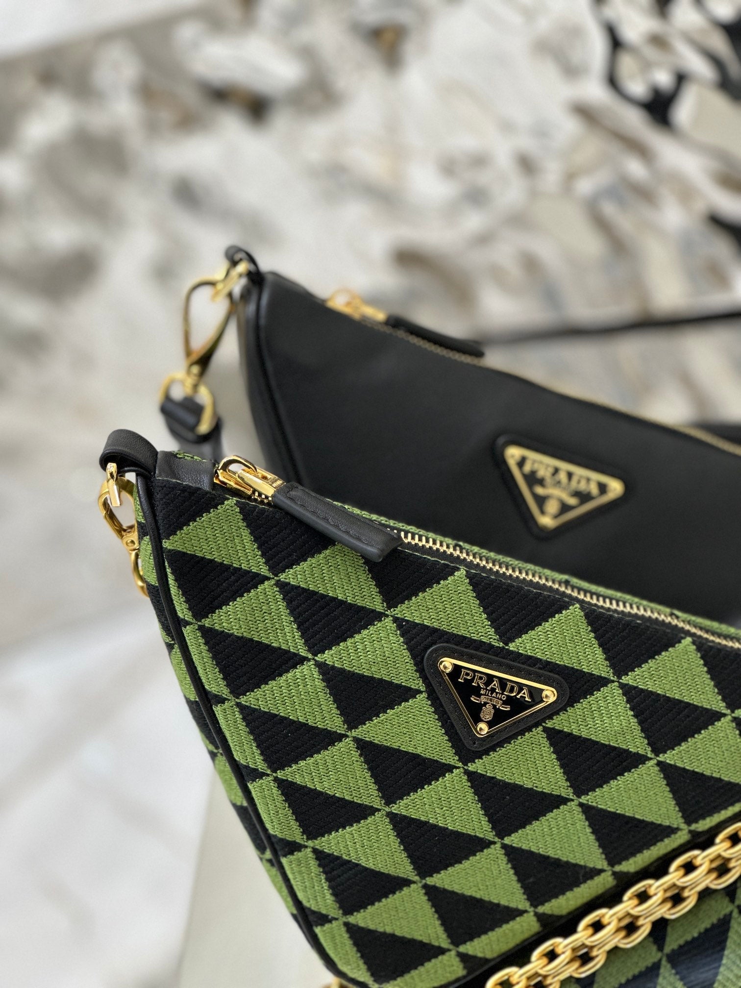 ＰＲＤＡ TRIANGLE-LOGO LEATHER AND JACQUARD SHOULDER BAG GREEN