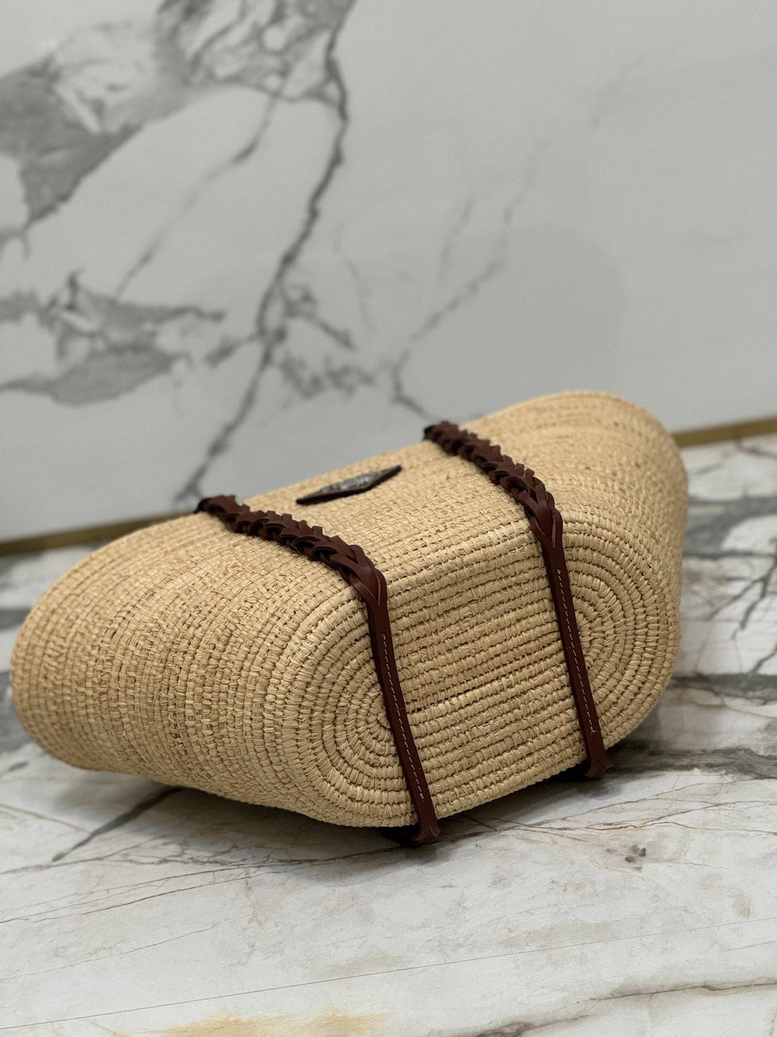 ＰＲＤＡ RAFFIA AND LEATHER TOTE BAG