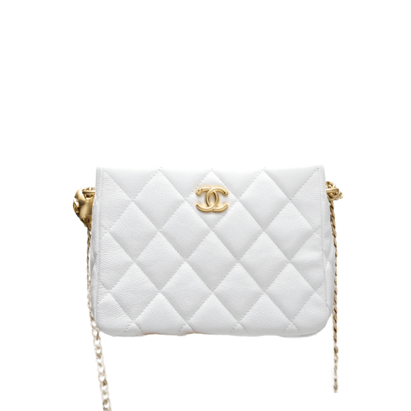 ＣＨＮＥＬGOLD HEART BALL CHAIN SMALL HOBO BAG WHITE