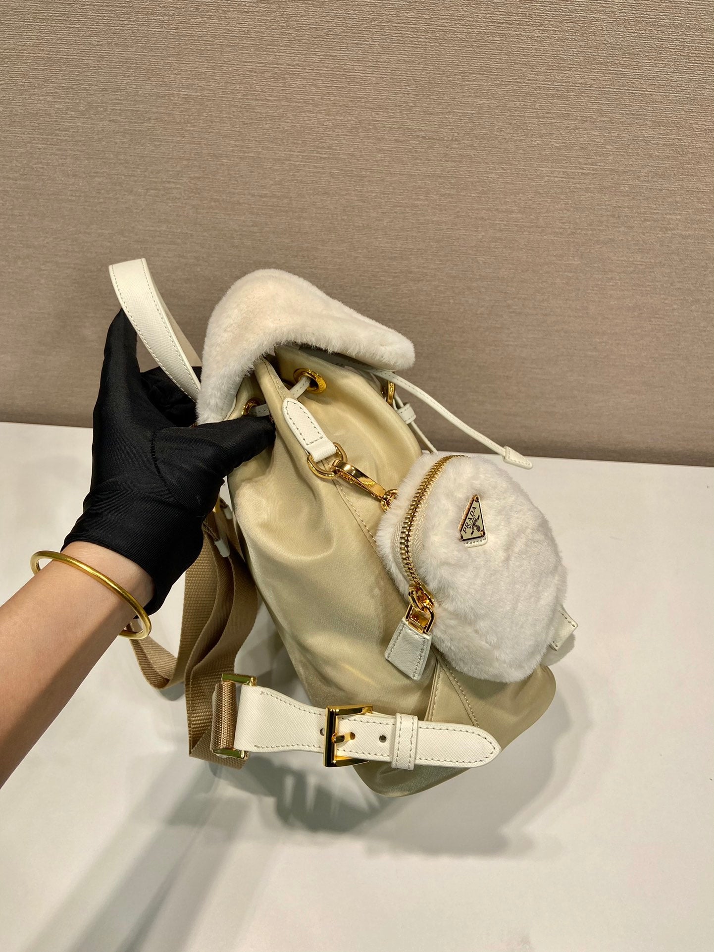 ＰＲＤＡ RE-NYLON AND SHEARLING BACKPACK